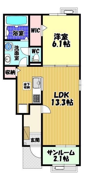 アルモニー羽曳野A(1LDK/1階)の間取り写真