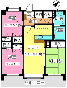 プロシード曰佐(3LDK/3階)の間取り写真