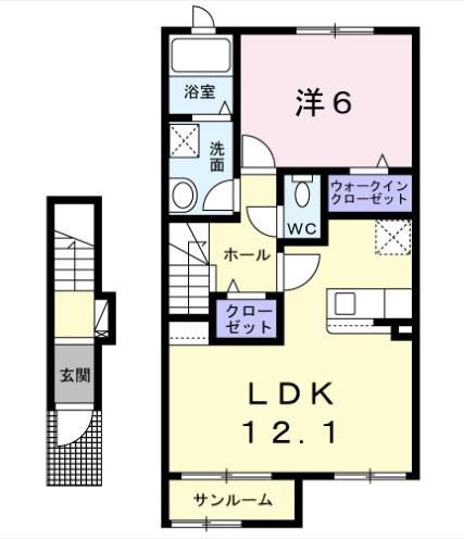 ソレイユ・ エ・ ペシェ /大曲日の出町(1LDK/2階)の間取り写真