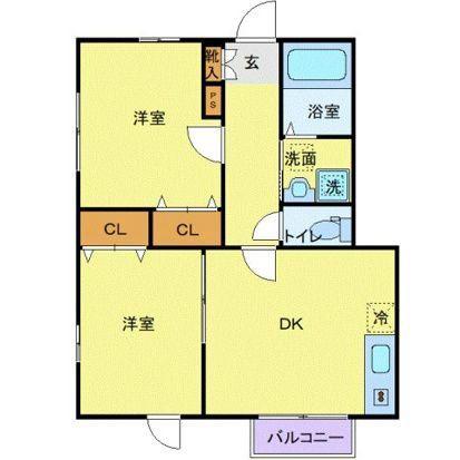 シャイン柏木(2DK/1階)の間取り写真