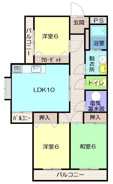 ヴィラ豊富(3LDK/2階)の間取り写真