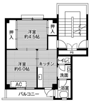 ビレッジハウス白鳥(2K/4階)の間取り写真