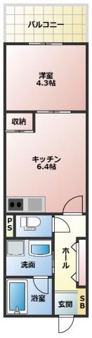 グランディール古市橋(1DK/2階)の間取り写真