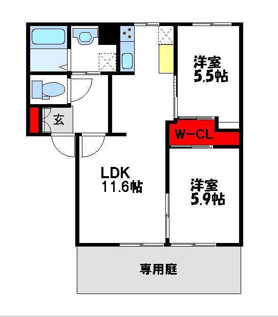 フレグランス高平A棟(2LDK/1階)の間取り写真