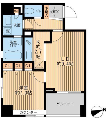 クリオ戸越銀座弐番館(1LDK/9階)の間取り写真