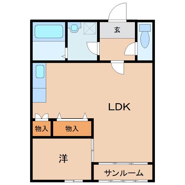 キャトルセゾンB棟(1LDK/2階)の間取り写真