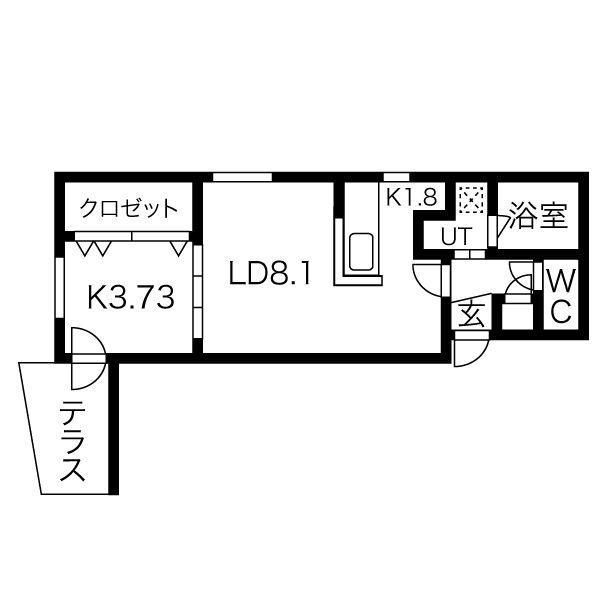 ベラルーチェ水車町(1LDK/1階)の間取り写真