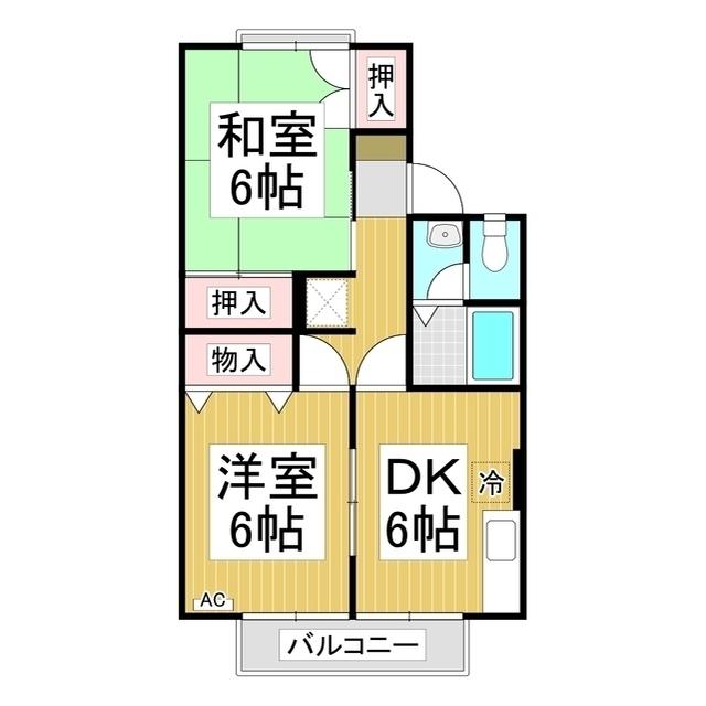 ソアニュー小山 A(2DK/2階)の間取り写真