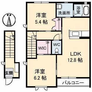 ミモザ I棟(2LDK/2階)の間取り写真