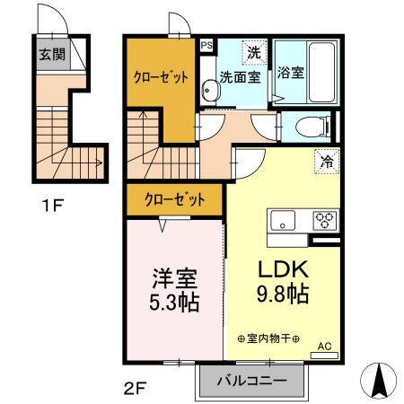 クレール・コスモ(1LDK/2階)の間取り写真