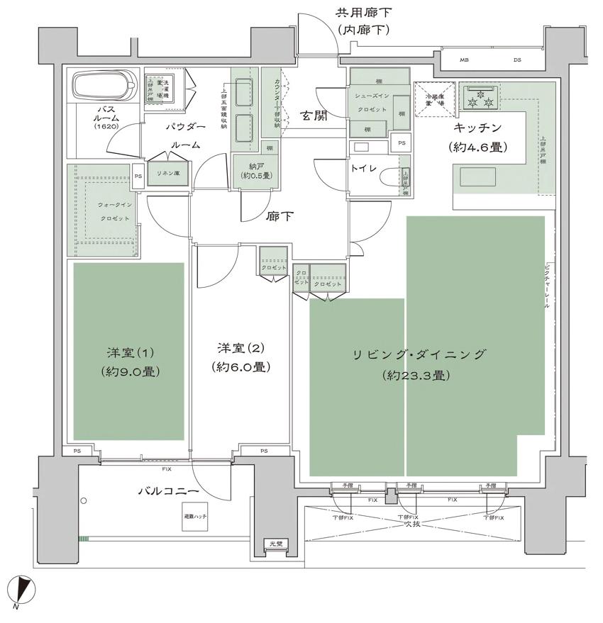 グランドヒルズ目黒一丁目(2LDK/3階)の間取り写真