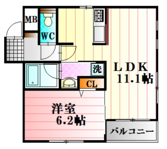 エクレール祇園(1LDK/2階)の間取り写真