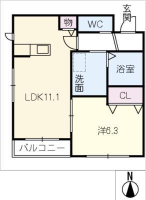 グランヴィラ虹ヶ丘(1LDK/2階)の間取り写真