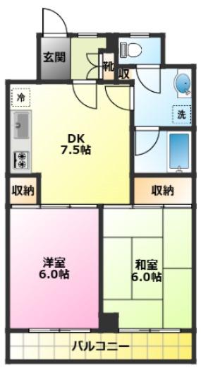 第一小金井マンション(2DK/4階)の間取り写真
