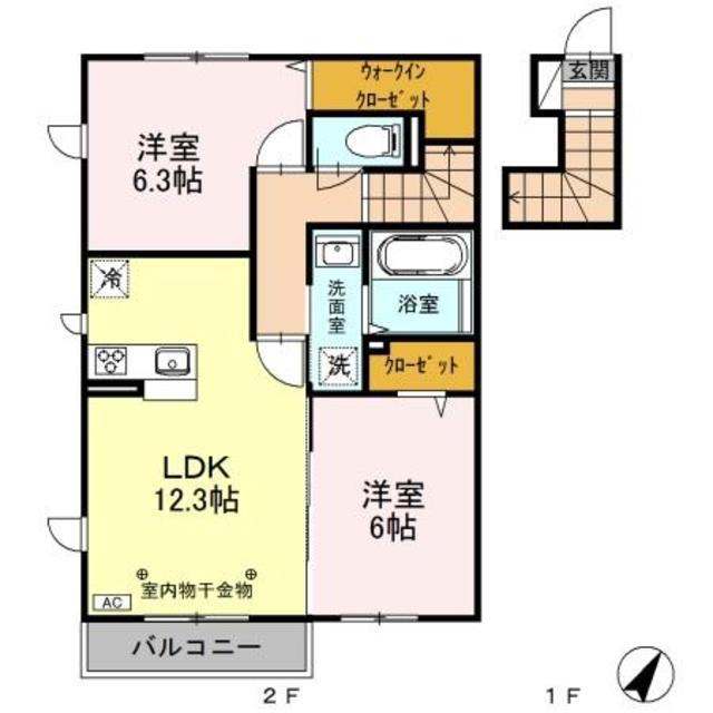 ルミニョンセパルC(2LDK/2階)の間取り写真