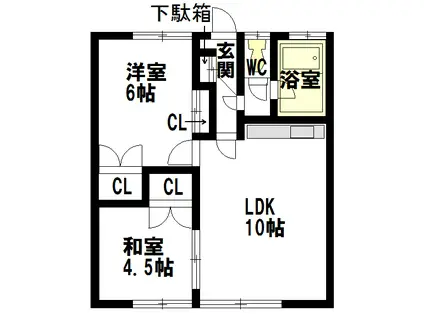 北海道旭川市豊岡6条2-4-2サンコーポ(2LDK/2階)の間取り写真