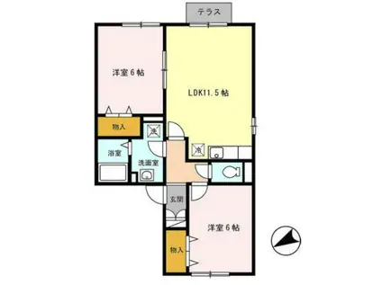 ラフィーネ二ツ屋 角(2LDK/2階)の間取り写真