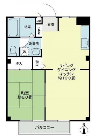 フォブール円座II(1LDK/2階)の間取り写真
