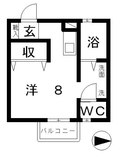 サンライズ(ワンルーム/2階)の間取り写真