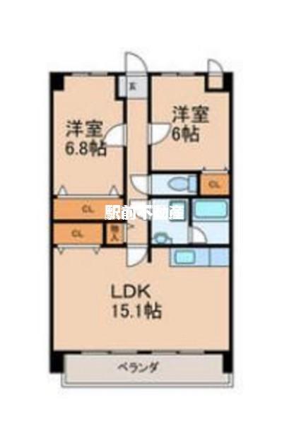 サンフラワー津福(2LDK/4階)の間取り写真