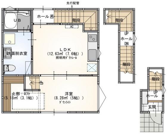 S.A.BOX寺家B棟(1LDK/3階)の間取り写真