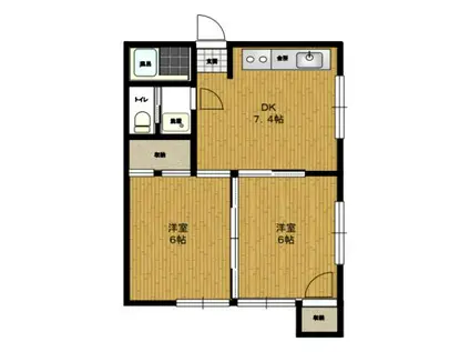 アレスバルト来光川(2DK/2階)の間取り写真