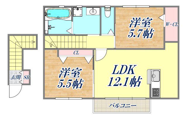 CASACOMODA(2LDK/2階)の間取り写真