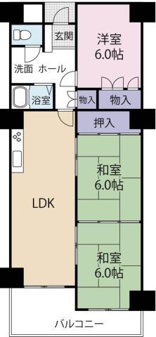 第三福永ハイツ(3LDK/2階)の間取り写真