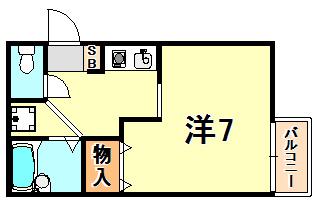 オモトハイツ(1K/1階)の間取り写真