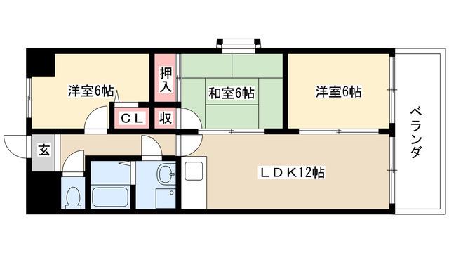 リバーパーク植田東(3K/2階)の間取り写真