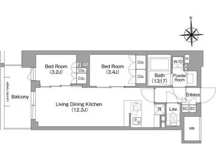 コンフォリア・リヴ大森西(2LDK/2階)の間取り写真