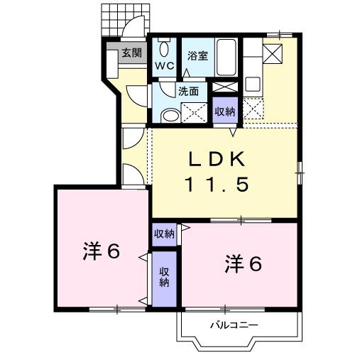 シャト-ブランII(2LDK/1階)の間取り写真