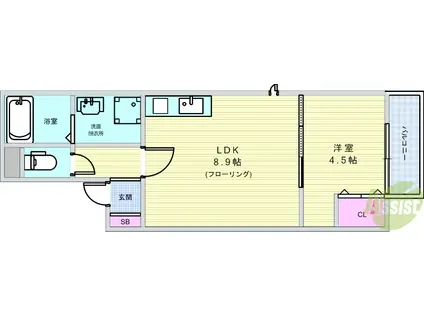 AGR 石橋(1LDK/1階)の間取り写真