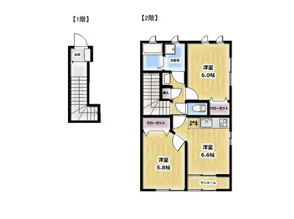 グランステージII(2DK/2階)の間取り写真