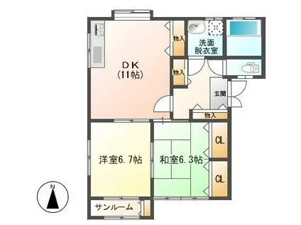 ベルク下山II(2LDK/2階)の間取り写真