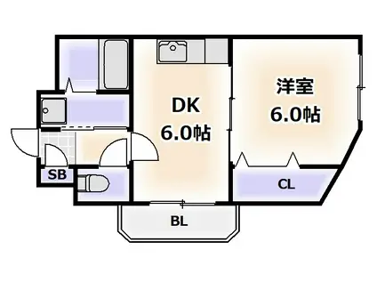 リベルタトム桃が池 Ⅱ(1DK/3階)の間取り写真