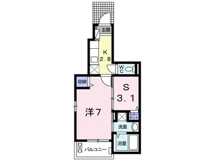 ヌオーヴォ ソーレ(1SK/1階)の間取り写真