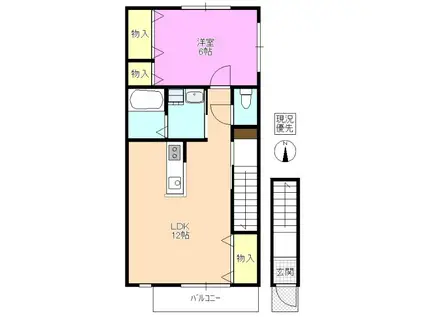 ソレジオコルテウエスト(1LDK/2階)の間取り写真