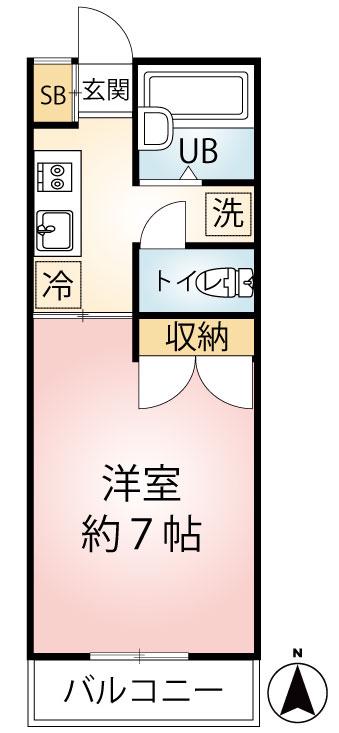 仙台空港鉄道 杜せきのした駅 徒歩16分 2階建 築33年(1K/1階)の間取り写真