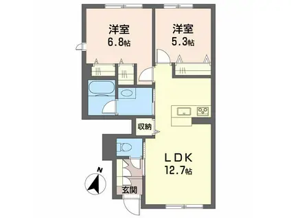 シャーメゾンガーデン松茂 D棟(2LDK/1階)の間取り写真