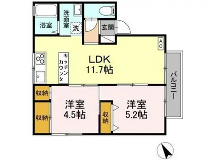 サニーハイム洋光 B棟(2LDK/1階)の間取り写真