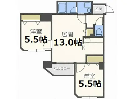 ラフィネ豊平(2LDK/5階)の間取り写真