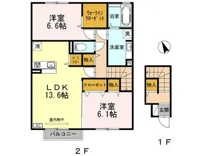 スカイヒルズ B(2LDK/2階)の間取り写真