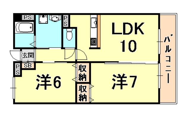 サン・ウエストパレス(2LDK/1階)の間取り写真