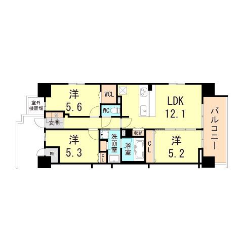 スプランディッド大阪NAMBA LINE(3LDK/13階)の間取り写真