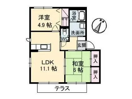 シャーメゾン朝海B棟(2LDK/1階)の間取り写真