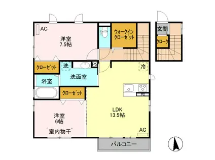 パルファン・デュオ(2LDK/2階)の間取り写真