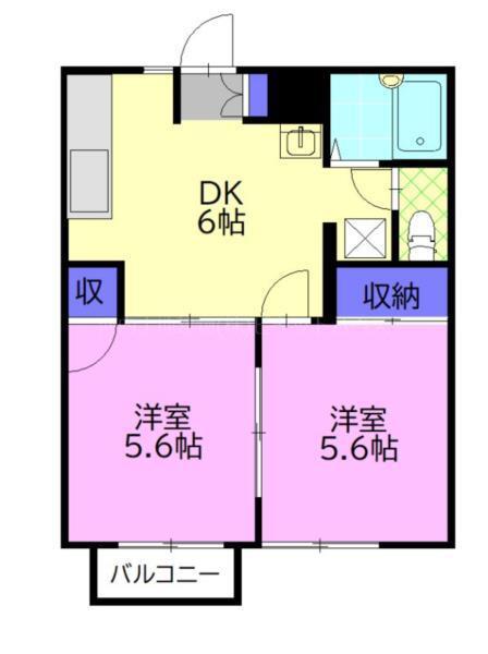 コーポラス真岡B(2DK/2階)の間取り写真