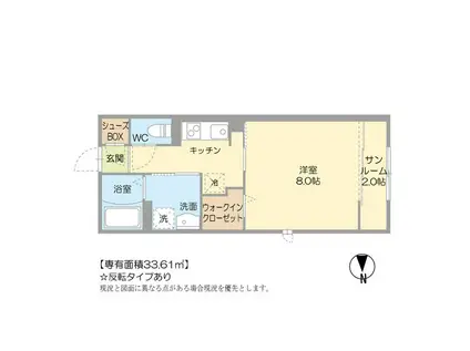 JR山陰本線 鳥取大学前駅 徒歩6分 2階建 築3年(1K/1階)の間取り写真