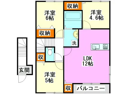 イーストブルーB(3LDK/2階)の間取り写真